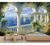 Papel pintado de columnas romanas italianas, mural de pared de edificio europeo, papel pintado de paisaje para dormitorio, decoración de pared de paisaje italiano, 200 x 140 cm (no se despega)