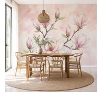 Papel Pintado de Delicado Estampado Floral Francés 450x315cm Papel de Pared de Fondo Grande Magnolia Elegante Murales Papel Tapiz Decoración De Pared para Salón Dormitorio Pasillo Comedor, Rosa Nude