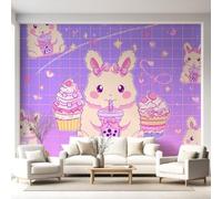 Papel pintado de dibujos animados de animales acogedores, conmovedores y conmovedores, diseño de conejo, té de burbujas, calcomanías de pared, decoración del hogar, fondo de televisión, gran arte