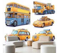 Papel pintado de dibujos animados de vehículos de construcción de dos pisos, mural fotográfico de coche, no tejido, decoración impresa para el hogar, sala de estar, dormitorio, cocina, revestimiento