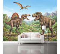 Papel pintado de fantasía de animales, diseño de dinosaurio T-Rex de fantasía, papel pintado fotográfico con temática azul marrón, 99in x 69in / 250 x 175 cm (ancho x alto), mural decorativo moderno