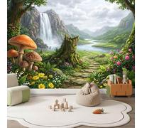 Papel pintado de fantasía de bosque, diseño floral de vegetación de la selva, papel pintado fotográfico multicolor temático, 138in x 101in / 350 x 256 cm (ancho x alto), mural decorativo para pared
