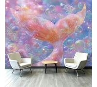 Papel pintado de fantasía de mar profundo, 350 x 256 cm, no tejido, impresión artística de vellón, para decoración de dormitorio, póster de cola de sirena, burbujas, no se pela ni se pega