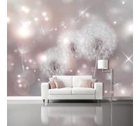 Papel pintado de fantasía de plantas y flores, diseño moderno de diente de león blanco, papel pintado fotográfico con temática gris y rosa, 79in x 55in / 200 x 140 cm (ancho x alto), mural decorativo