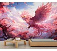Papel pintado de fénix rosa con diseño de bosque de cerezos en flor de ensueño para paredes, papel pintado elegante mural de naturaleza del país de las maravillas para dormitorios y sala de estar, 100