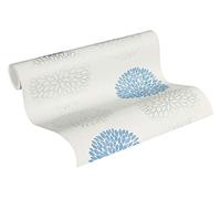 Papel Pintado De Flores Blooming Papel pintado tejido no tejido 10.05 m x 0.53 m Azul Gris Blanco Fabricado en Alemania de A.S. Création 372642 37264-2