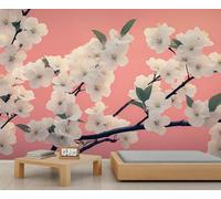 Papel pintado de flores de cerezo, mural de pared japonés, papel pintado de flores de primavera, decoración de pared floral, 150 x 105 cm (no se despega)