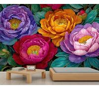 Papel pintado de flores de peonía, papel pintado floral colorido para sala de estar, murales de pared botánicos vintage para dormitorio, habitación de los niños, sala de estar, póster mural, 280 x 200