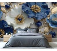 Papel pintado de flores en relieve 3D, papel pintado floral blanco y azul, para paredes, lujoso papel pintado dorado, papel de pared de lujo para dormitorios, sala de estar, 232 x 158 cm