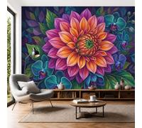 Papel Pintado de Flores Tropicales Retro 250x175cm Papel de Pared de Fondo Grande Orquídea Dahlia Murales Papel Tapiz Decoración De Pared para Salón Dormitorio Pasillo Comedor, Azul Verdoso