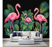 Papel pintado de fotos flamenco rosa Monstera hoja palmera 250x175cm pared | Exótico Tropical Verano Tapicería Pared Papel pintado no tejido para dormitorio, sala de estar, fondo de TV - Póster de