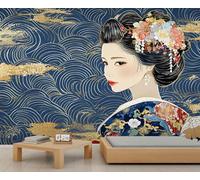 Papel pintado de geisha japonesa, mural de pared oriental, papel tapiz de dormitorio Ukiyo-E, decoración de pared japonesa, 450 x 315 cm (no se pela y pega)