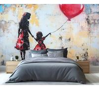 Papel pintado de graffiti de 300 x 210 cm, papel pintado retro de graffiti para sala de estar, papel pintado fotográfico de globo de amor rojo, murales de pared para madre e hija, para decoración de