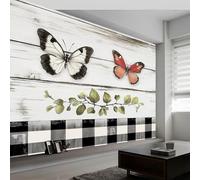 Papel pintado de grano de madera de mariposa estilo campestre, pintura de pared no tejida foto cuadros cuadros blanco y negro póster de pared sala de estar dormitorio pared de fondo habitación de los