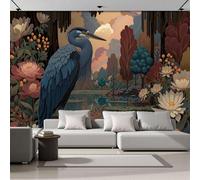 Papel Pintado De Hábitat Natural De La Garza Azul 300x210cm, Fotomurales Papel Pintado Estilo Art Nouveau, Panoramico Decorativos Dormitorio Salón Sala Multicolor Murales Papels Tapiz