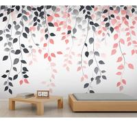 Papel pintado de hojas de eucalipto, papel tapiz grande de hojas rosas, mural botánico para dormitorio, mural de pared de hojas de eucalipto, 400 x 280 cm (no se pela y pega)