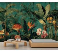Papel pintado de hojas de plátano tropicales de la selva oscura, papel pintado vintage Strelitzia Reginae, papel pintado de pájaro del paraíso, flores, orquídeas, niños, para dormitorio de niños, sala