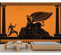 Papel pintado de la Antigua Grecia de la mitología griega, papel pintado de esfinge para sala de estar, murales de pared de guerrero antiguo para dormitorio, papel de pared naranja, negro y dorado