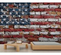 Papel pintado de la bandera de Estados Unidos, ladrillo rojo, papel pintado de oficina, papel pintado vintage con bandera de ladrillos para niños, para dormitorio, sala de estar, decoración de 500 x