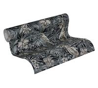 Papel Pintado De La Selva Greenery A.S. Création Papel pintado tejido no tejido 10.05 m x 0.53 m Gris Negro Crema Fabricado en Alemania 372104 37210-4