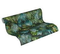 Papel Pintado De La Selva Greenery A.S. Création Papel pintado tejido no tejido 10.05 m x 0.53 m Verde Azul Fabricado en Alemania 372803 37280-3