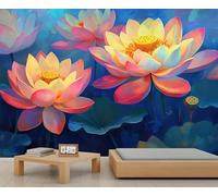 Papel pintado de loto de 200 x 200 cm, mural de pared de loto rosa, papel pintado floral en acuarela para dormitorio, decoración de pared floral (no se pela y pega)