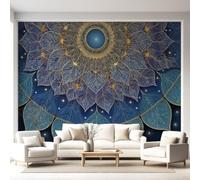 Papel pintado de mandala no tejido con venas de hojas azules, floral, lujoso, arte decó, mural de pared para interiores del hogar, dormitorio, sala de estar, decoración del hogar, papel de pared, 260