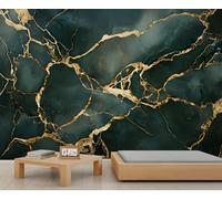 Papel pintado de mármol verde esmeralda, mural grande de mármol verde dorado, papel tapiz europeo de lujo para dormitorio, mural de pared atmosférico, 100 x 70 cm (no se pela y pega)