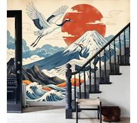 Papel Pintado De Mural-paisajes japoneses - 350x256cm - El monte Fuji y las olas Acuarela Decorativos Murales Papel TapizBeige Fotográfico Dormitorio Oficina Hotel Spa
