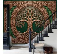 Papel Pintado De Mural-Patrón celta - 350x256cm - Rama de árbol retro europea Acuarela Decorativos Murales Papel Tapizverde oscuro Fotográfico Dormitorio Oficina Hotel Spa