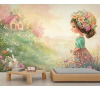Papel pintado de niña de dibujos animados, 400 x 280 cm, mural, mural, rústico, cabaña, dormitorio, decoración de pared de dibujos animados (no se pela y pega)