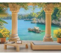Papel pintado de paisaje italiano, mural grande de columnas romanas italianas, papel pintado de Toscana, Italia para dormitorio, mural de pared de paisaje italiano, 400 x 280 cm (no se pela y pega)