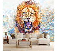 Papel pintado de papel león tejido no tejido Standard 150x105 cm Pintura al óleo de un león Fotomurales XXL Moderna Decorativos Murales Papel tapiz Animal fotográfico Dormitorio Para la sala