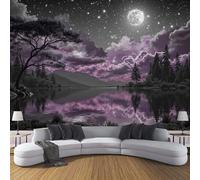Papel Pintado De Papel No Tejido, Nubes Moradas Cielo Nocturno 250×175cm Fotomurales XL Moderna Decorativos Murales, Lago Bosque Papel Tapiz Negro FotográFico fondo Para Sala