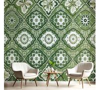 Papel pintado de papel no tejido Standard - Patrón floral geométrico Estilo retro tradicional - 300x210cm - Fotomurales XXL Moderna Decorativos Papel tapiz fotográfico Dormitorio Para la sala