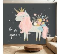 Papel pintado de pared de fantasía de animales, diseño de ilustración de unicornio de fantasía, papel pintado fotográfico con temática blanca y gris, 138in x 101in / 350 x 256 cm (ancho x alto), mural