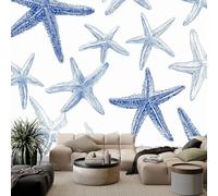 Papel pintado de pared genérico, 500 x 280 cm, estrella de mar dibujada a mano no tejida cuadros póster de pared, estilo bohemio, papel pintado panorámico, sala de estar, decoración del hogar