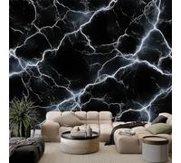 Papel pintado de pared negro con venas de rayo blanco, decoración de pared no tejida para dormitorio principal y pared característica, 400 x 280 cm, papel pintado fotográfico
