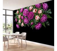 Papel pintado de pared no tejido botánico floral, 250 x 175 cm, papel pintado panorámico para sala de estar, dormitorio, dormitorio infantil, decoración de pared, peonías, tulipanes, hojas de helecho