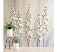 Papel pintado de pared no tejido floral 3D en relieve ramas de flores elegante lujoso moderno y clásico revestimiento de pared botánico floral beige cálido 200 X 140 Cm Decoración Mu