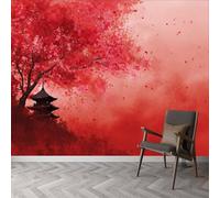 Papel pintado de pared rojo flores arquitectura torre, pintura mural foto estilo tradicional chino pared póster sala de estar dormitorio pared fondo habitación de los niños oficina decoración del