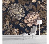 Papel Pintado de Pared Rosas Y Mariposas Fotomurales Flores Retro Tapiz Fotográfico Decorativos Papel para Pared Salón Pasillo Dormitorio Comedor,300x210cm, Marrón