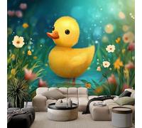 Papel pintado de pato amarillo de charco de dibujos animados, 200 x 140 cm, murales de pared azules para oficina y TV, cuarto de bebé, papel pintado fotográfico, decoración de póster