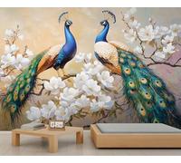 Papel pintado de pavo real, mural de pared de flores, papel pintado de pavo real para sala de estar, dormitorio, estudio, decoración de fondo de TV, 200 x 140 cm