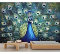 Papel pintado de pavo real, mural de pared de pavo real azul, papel pintado de animales para sala de estar, dormitorio, fondo de TV, decoración de hotel, bar, 400 x 280 cm
