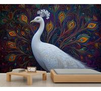 Papel pintado de pavo real, murales de pared de animales para sala de estar, papel pintado colorido para dormitorio, mural, pinturas de dormitorio, 100 x 70 cm
