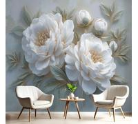 Papel pintado de Peonía Capullo Blanco Verde con Relieve Flor, mural de pared para sala de estar, oficina, (no autoadhesivo)