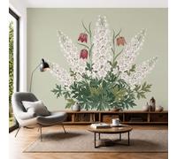 Papel Pintado de Plantas Retro 250x175cm Papel de Pared de Fondo Grande Dedalera Delfinio Murales Papel Tapiz Decoración De Pared para Salón Dormitorio Pasillo Comedor, Verde De Judía