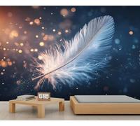 Papel pintado de plumas blancas con diseño de puntos de luz de ensueño, papel tapiz gigante 3D, escala comercial, cafetería, salón, galería (no autoadhesivo)