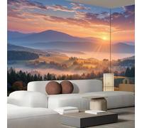 Papel pintado de pueblo 3D, paisaje de colinas al amanecer, mural de tela de seda, fondo de TV para dormitorio, sala de estar, 350 cm x 256 cm